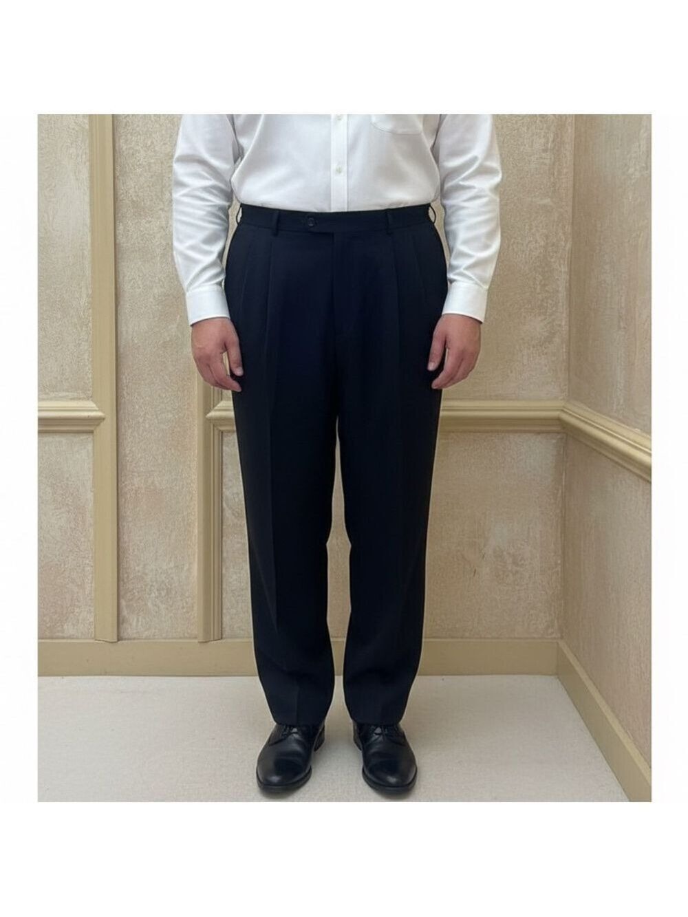 Vintage Pierre Cardin Pleated Dress Pants - 100% Worsted Wool Black - 37W x 31L
